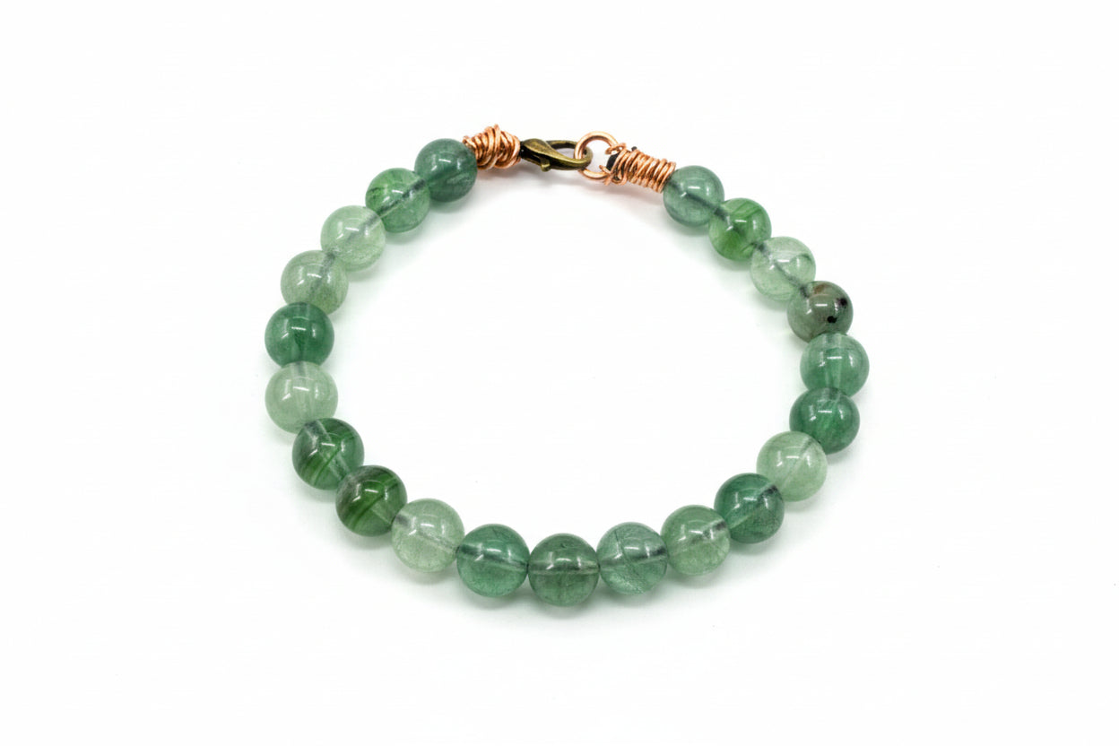 Fluorite Bead Copper Wrapped Edge with Lobster a Clasp