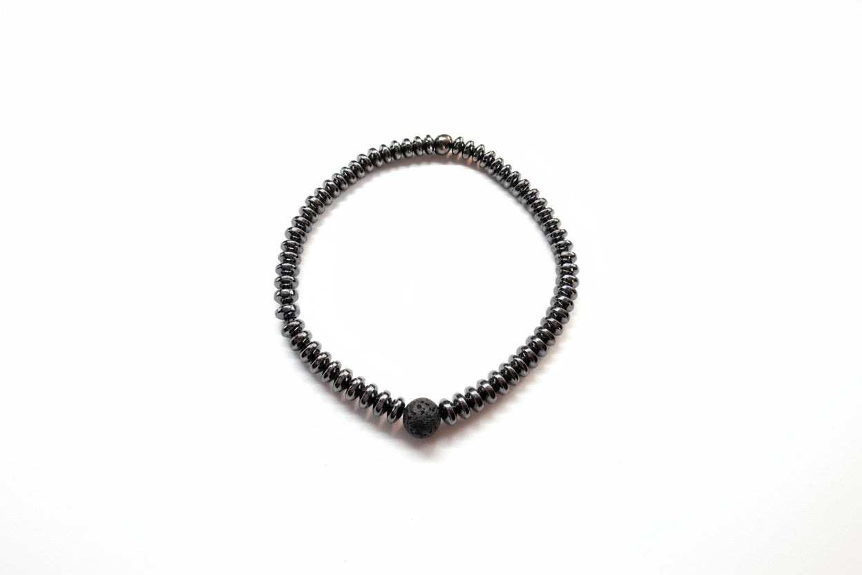 Hematite Coin Bead & Lava Stone Bracelet