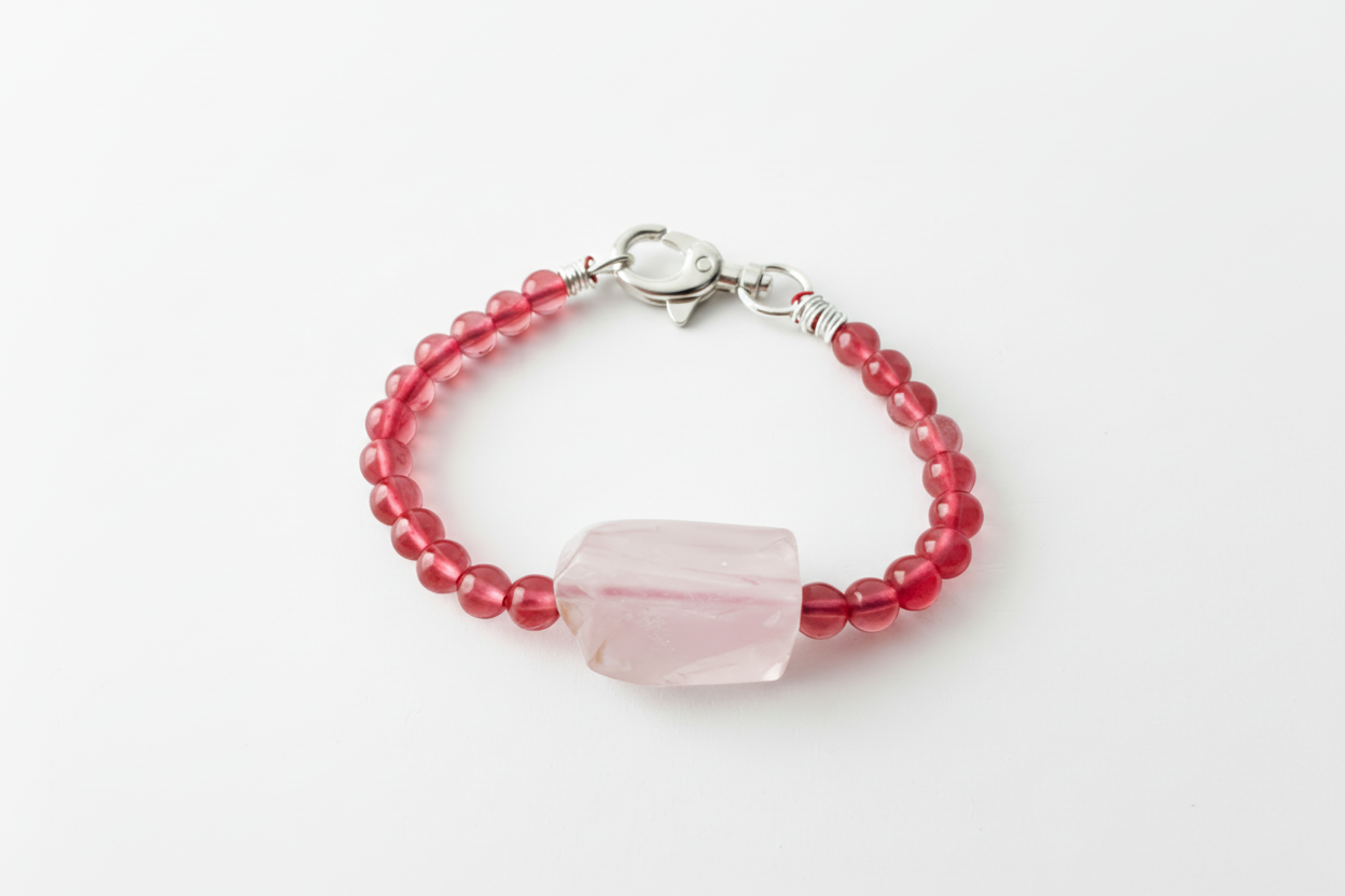 Cherry Bead Rose Crystal Bracelet with clasp