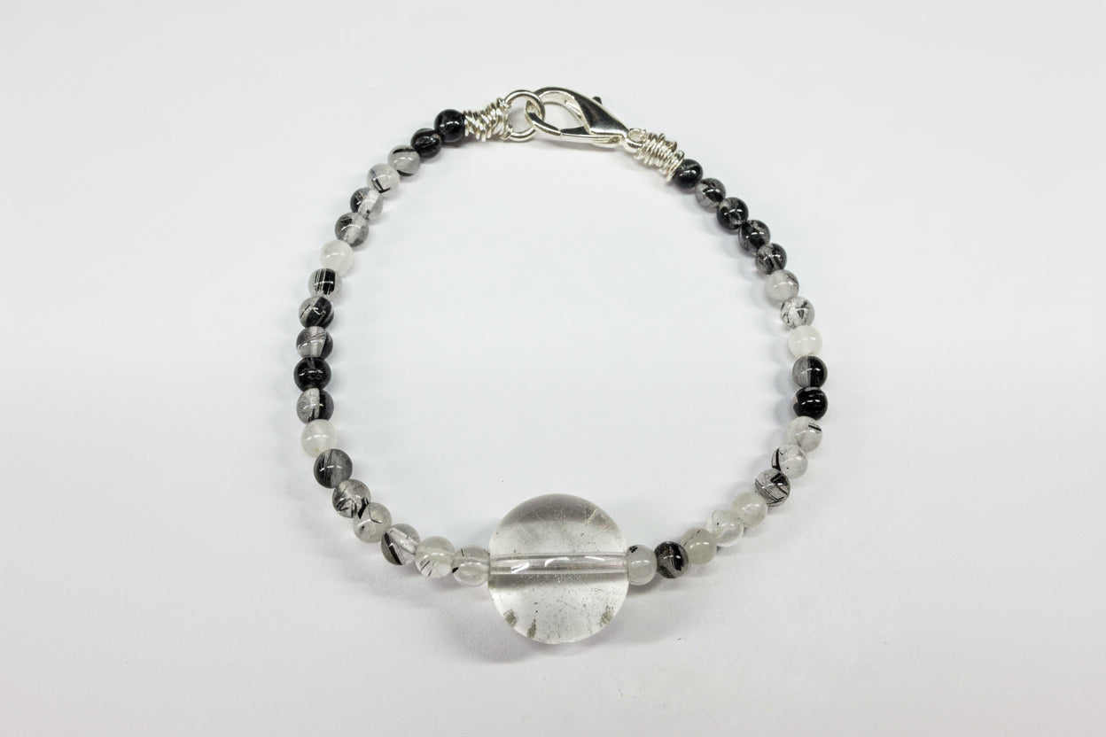 Rutilated Quartz Beads Copper Wrapped Edge Bracelet with a Lobster Clasp