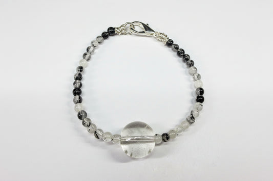 Rutilated Quartz Beads Copper Wrapped Edge Bracelet with a Lobster Clasp